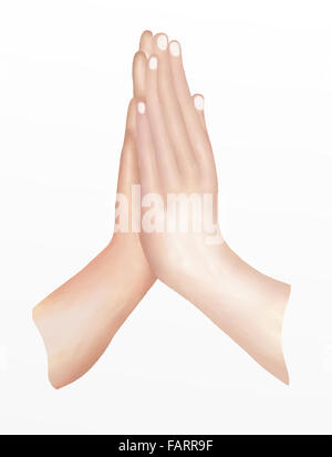 Deux mains pressées ensemble en position de prière. Action pour la prière, de la Gratitude, de l'accueil et heureux isolé sur fond blanc Banque D'Images