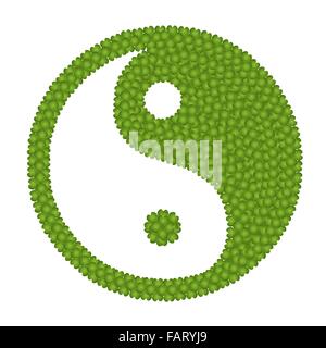 Ecology Concept, Trèfle à Quatre Feuilles vert frais formant le symbole Ying Yang isolé sur fond blanc Banque D'Images