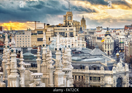 Toits de la Cibeles Madrid sur le toit du palais. Madrid, Espagne. Banque D'Images