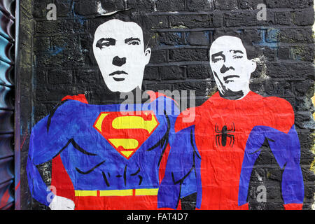 L'art de rue avec les jumeaux Kray sur un mur à Shoreditch, East London Banque D'Images