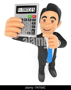 Les gens d'affaires. 3d happy une calculatrice. finances publiques concept. isolé sur fond blanc. Banque D'Images