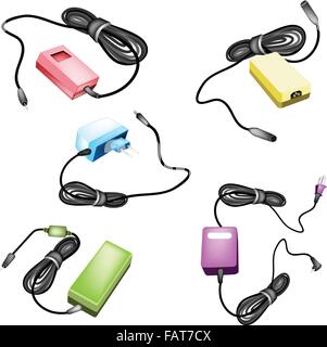 Une illustration plusieurs type de bloc d'alimentation pour ordinateur et l'adaptateur secteur pour téléphone mobile Illustration de Vecteur