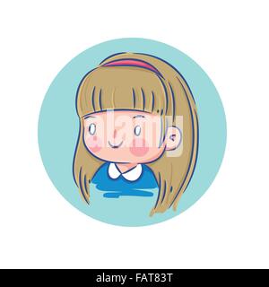 Vector Illustration of petite fille aux cheveux blonds en chemise bleue, personnage de photo de profil Illustration de Vecteur