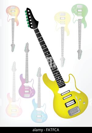 Instrument de musique, une illustration de guitare électrique jaune sur fond d'ombre guitare magnifique avec l'exemplaire de l'espace pour la décoration de texte Illustration de Vecteur