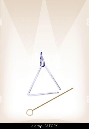 Instrument de musique, l'illustration de deux encore de Triangle de métal et du batteur sur scène Vintage Background with Copy Space pour Te Illustration de Vecteur