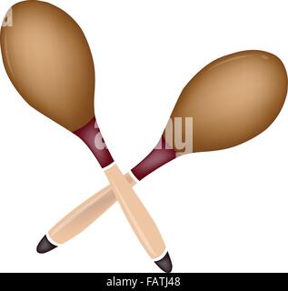 Instrument de musique, une illustration Collection de Belle paire de Maracas en bois ou en style retro Illustration de Vecteur