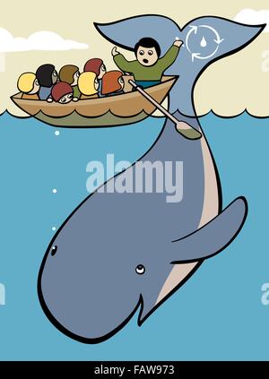 Cartoon Vector EPS modifiable8 illustration d'un enseignant dans un bateau à l'aide d'une baleine d'enseigner une classe sur le terrain des enfants Illustration de Vecteur