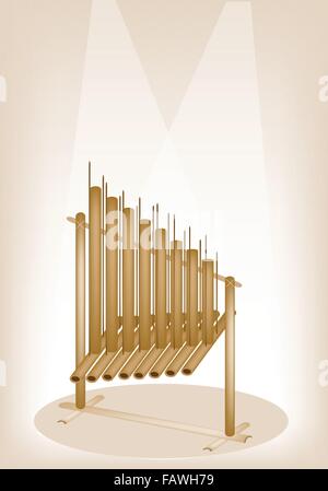 Instrument de musique, une illustration de l'Angklung musical sur Belle Vintage Brown fond stade avec l'exemplaire de l'espace pour la décoration de texte Illustration de Vecteur