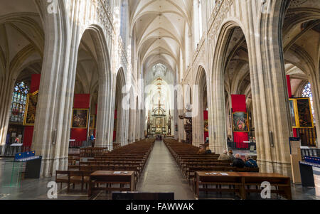 Nef à bancs de la cathédrale de Notre Dame (Onze-Lieve-Vrouwekathedraal) à Anvers, la plus grande église gothique en Belgique. Banque D'Images