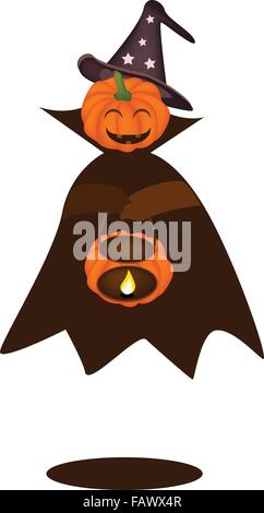 Happy Jack-o-lanterne citrouille dans Halloween Costume Holding Hand avec la Lumière de Bougie Panier, pour Halloween Illustration de Vecteur