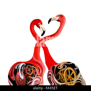 Flamingo, aquarelle, peinture, papier peint, ailes, plumes, d'oiseaux, tropical, numérique, portrait, illustration, rose, grand, artwork Banque D'Images