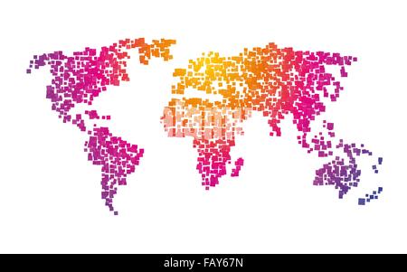 Carte du monde des carrés dégradé de couleurs Illustration de Vecteur