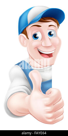 Thumbs up cartoon mécanicien, plombier, jardinier, bricoleur ou décorateur Banque D'Images