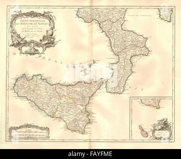 'Partie meridionale du Royaume de Naples". Calabria Sicilia. VAUGONDY, 1750 map Banque D'Images