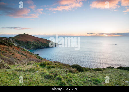 Coucher de soleil sur Rame Head sur la côte sud-est de Cornwall Banque D'Images