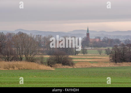 Dans un village de la Basse-Silésie décembre matin nuageux Basse Silésie Pologne Banque D'Images