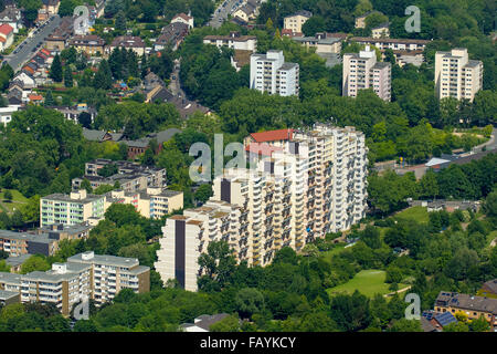 Vue aérienne, élevé dans la région de Dortmund Dorstfeld Hannibal, appartements, balcons, sociaux hot spot, béton, Dortmund, Banque D'Images