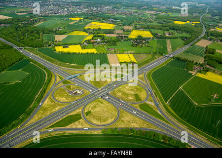 Vue aérienne, Kamener Kreuz autoroute A2 et A1, autoroutes, Kamen, Ruhr, Rhénanie du Nord-Westphalie, Allemagne, Banque D'Images