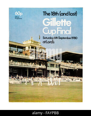 Programme souvenir officiel de la 18e (et dernière) Gillette Cup Finale à Lord's le 6 septembre 1980. Banque D'Images