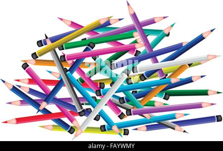 Art Supply, pile de Crayons de couleur coloré pour dessiner et faire un dessin isolé sur fond blanc Illustration de Vecteur