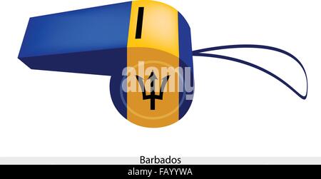 Une illustration d'une bande d'Verticaltri Ultramarine et or avec un trident noir avec la Barbade drapeau sur un sifflet, le sport Co Illustration de Vecteur