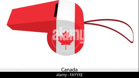 Une illustration d'un trait vertical rouge de Triband, blanc et rouge avec une feuille d'érable rouge du Canada Drapeau sur un sifflet, le Sport Concept Illustration de Vecteur