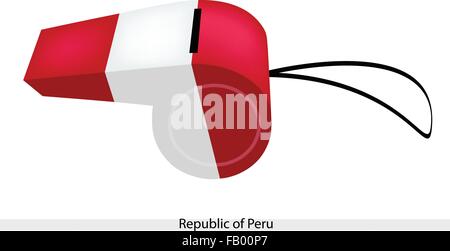 Une illustration d'une bicolore vertical de Triband Le rouge et le blanc de la République du Pérou drapeau sur un sifflet, le concept Sport et Illustration de Vecteur