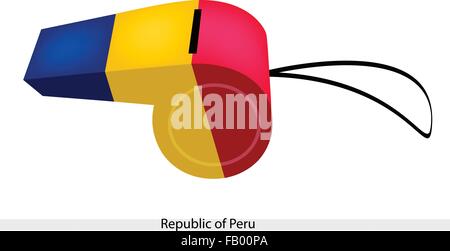 Une illustration d'une bicolore vertical de Triband Le rouge et le blanc de la République du Pérou drapeau sur un sifflet, le concept Sport et Illustration de Vecteur