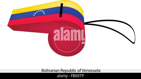 Five-Pointed 8 étoiles sur un plan horizontal jaune, bleu et rouge de la République bolivarienne du Venezuela drapeau sur un sifflet, T Illustration de Vecteur
