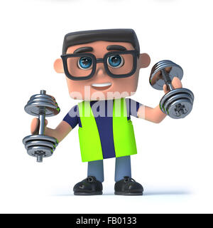 3D render d'un agent de santé et de sécurité l'entraînement avec poids. Banque D'Images