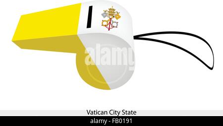 Une illustration d'une bicolore vertical de l'or et blanc avec le blason de l'Etat du Vatican drapeau sur un sifflet, la Sport Con Illustration de Vecteur