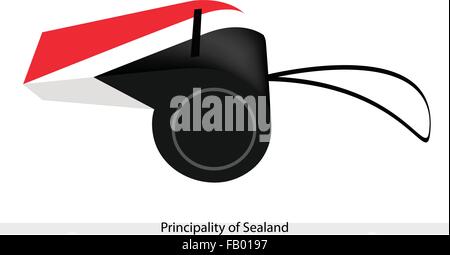 Une illustration de rouge, blanc et noir Bandes de la Principauté de Sealand drapeau sur un sifflet, le concept Sport et politique Illustration de Vecteur