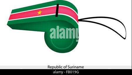 Une étoile jaune sur cinq bandes horizontales de vert, blanc et rouge de la République du Suriname drapeau sur un sifflet, le Sport Concept Illustration de Vecteur