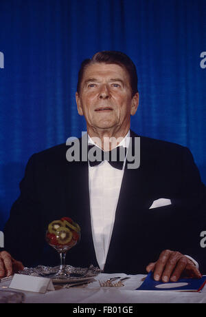 Washington, DC., USA, 10 mai 1984, le président Ronald Reagan participe à la collecte de fonds annuelle Sénat Chambre dîner à l'hôtel Hilton de Washington. Credit : Mark Reinstein Banque D'Images