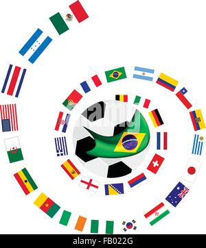 Brésil 2014, une illustration de l'un des drapeaux des 32 pays autour d'un ballon de soccer de Football de Coupe du Monde au Brésil. Illustration de Vecteur