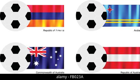 Une illustration de balles ou ballons de soccer avec le drapeau de l'Arménie, Aruba, Australie et l'Autriche sur isolated on A White Backgroun Illustration de Vecteur