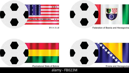 Une illustration de balles ou ballons de soccer avec des drapeaux de l'atoll de Bikini, Fédération de Bosnie-et-Herzégovine, État plurinational Sta Illustration de Vecteur