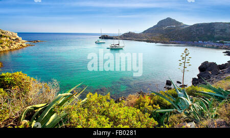 Lindos Bay, l'île de Rhodes, Grèce Banque D'Images