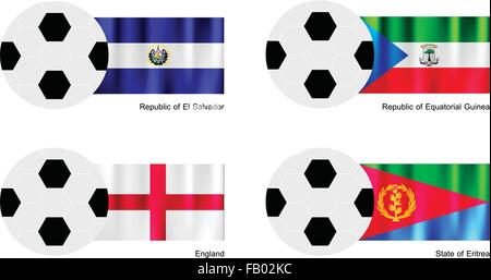 Une illustration de balles ou ballons de soccer avec des drapeaux d'El Salvador, la Guinée équatoriale, l'Angleterre et l'Érythrée sur isolé sur un Illustration de Vecteur