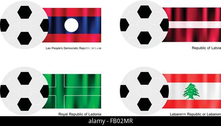 Une illustration de balles ou ballons de soccer avec des drapeaux du Laos, de la Lettonie, Ladonia et le Liban sur isolé sur un fond blanc. Illustration de Vecteur