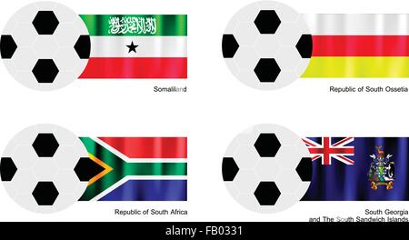 Une illustration de balles ou ballons de soccer avec des drapeaux du Somaliland, Ossétie du Sud, l'Afrique du Sud et la Géorgie du Sud et les sou Illustration de Vecteur