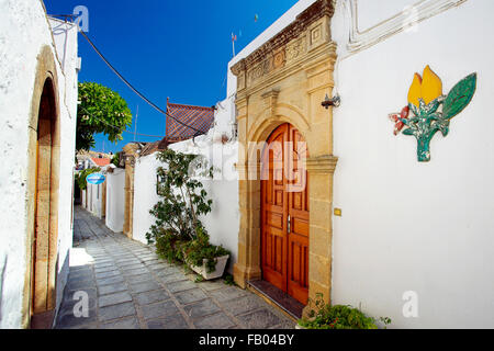 Vieille ville de Lindos, l'île de Rhodes, Grèce Banque D'Images