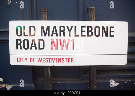 Old Marylebone Road NW1 Plaque de rue dans la ville de Westminster, Londres. Banque D'Images