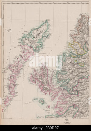 L'ÉCOSSE AU NORD OUEST. Hébrides Highlands côte. Skye Lewis Uist. WELLER, 1862 map Banque D'Images