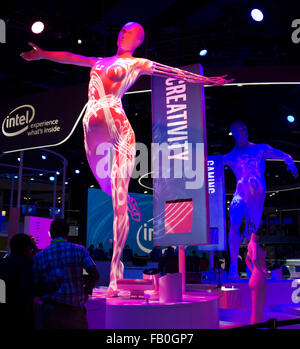 Las Vegas, USA. 6 janvier, 2016. Les participants visiter le stand Intel Corp. au cours de la Consumer Electronic Show (CES) de Las Vegas, aux États-Unis, le 6 janvier 2016. Le CES 2016 a ouvert ses portes le mercredi à Las Vegas, Nevada, couvrant la plus grande exposition dans l'histoire de 49 ans avec plus de 20 000 nouveaux produits. Crédit : Yang Lei/Xinhua/Alamy Live News Banque D'Images