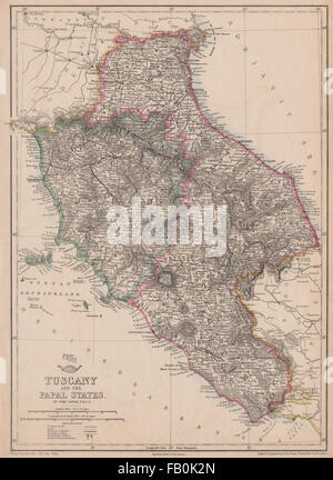 'La Toscane et les États Pontificaux. L'Italie. Indique le début de chemin de fer. DOWER, 1862 map Banque D'Images
