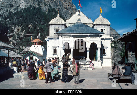 Gangotri, temple dédié à la Déesse Ganga, près de Source de la rivière Ganges et une importante ville de pèlerinage de l'Himalaya et de destination sur les Chota Char Dham Circuit Pèlerinage Inde Uttarakhand Banque D'Images