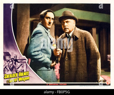 Carte Hall pour Sherlock Holmes et l'arme secrète" 1942 film Sherlock Holmes réalisé par Roy William Neill et avec Basil Rathbone (Holmes) et Nigel Bruce (Watson). Banque D'Images