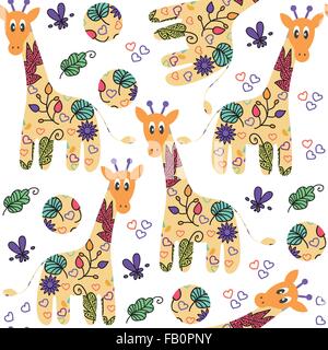 Cartoon girafe modèle homogène et sans motif dans le menu image vectorielle,swatch Illustration de Vecteur