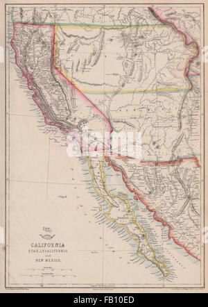 BAJA/Californie, l'UTAH ET LE NOUVEAU MEXIQUE LES TERRITOIRES. Pre-Nevada. ETTLING, 1862 map Banque D'Images